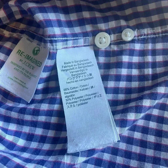 J. Crew Performance Slim Button Down Shirt Blue Red Gingham Cotton Men’s Size L - Picture 9 of 10
